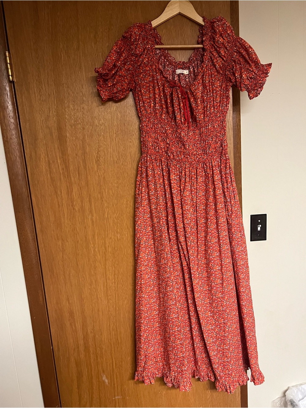Christy Dawn Coralia Candy Apple Harvest  Red Floral Puff-Sleeve Maxi Dress